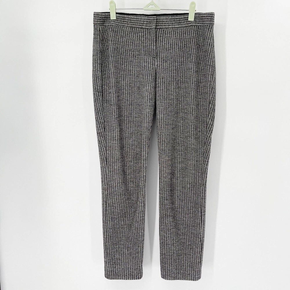Theory Belisa Wool Herringbone Trouser Pant Sz 6 Gray Flat Front‎ Pockets Career